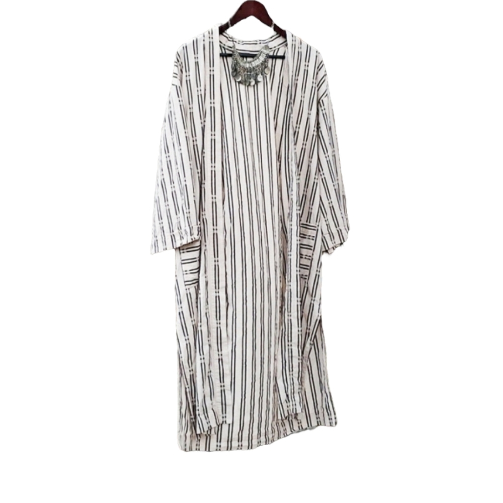 Universal Thread Linen Striped Open Front Kimono